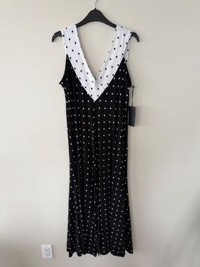 ⚫⚪ NWT Sun Kim Jessica Polka Dot Maxi Dress Size L Made in USA ⚪⚫
